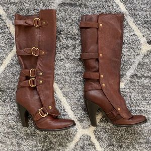 Genuine Leather Knee Buckle Boots 👢Sz 37 / 7.5 US